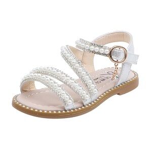 Toddler Girl Open Toed Sandals Rhinestone Beading Silver Summer Shoes Size 6